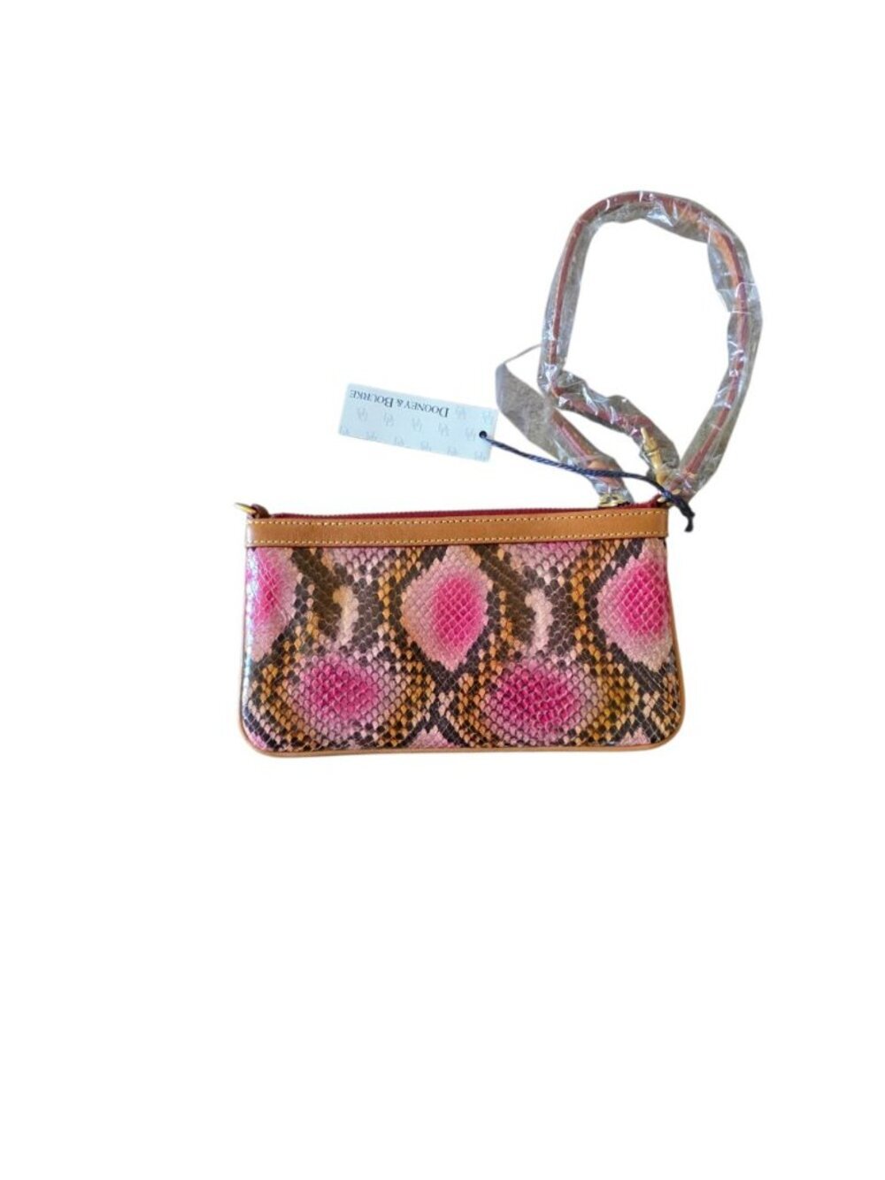 NWT Dooney & Bourke Pink Python Snake Leather Large Slim Wristlet Clutch Rare - Picture 8 of 16